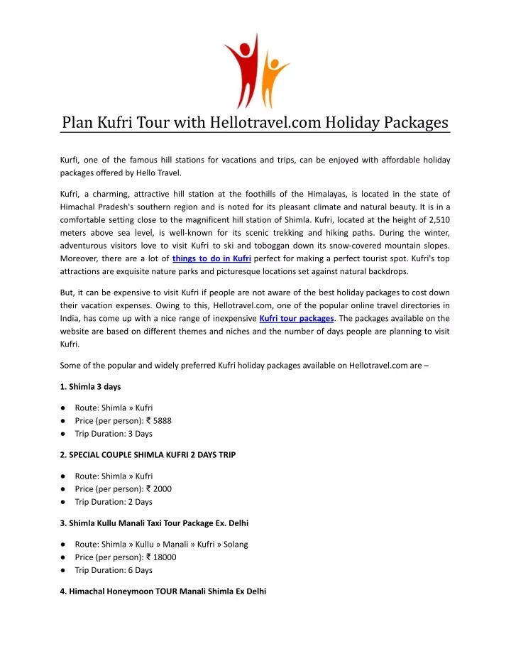 plan kufri tour with hellotravel com holiday