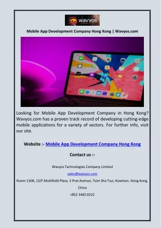 Mobile App Development Company Hong Kong  Wavyos.com
