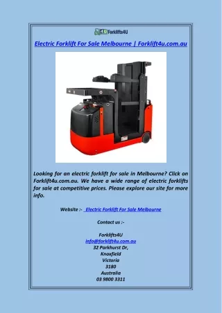 Electric Forklift For Sale Melbourne  Forklift4u.com.au