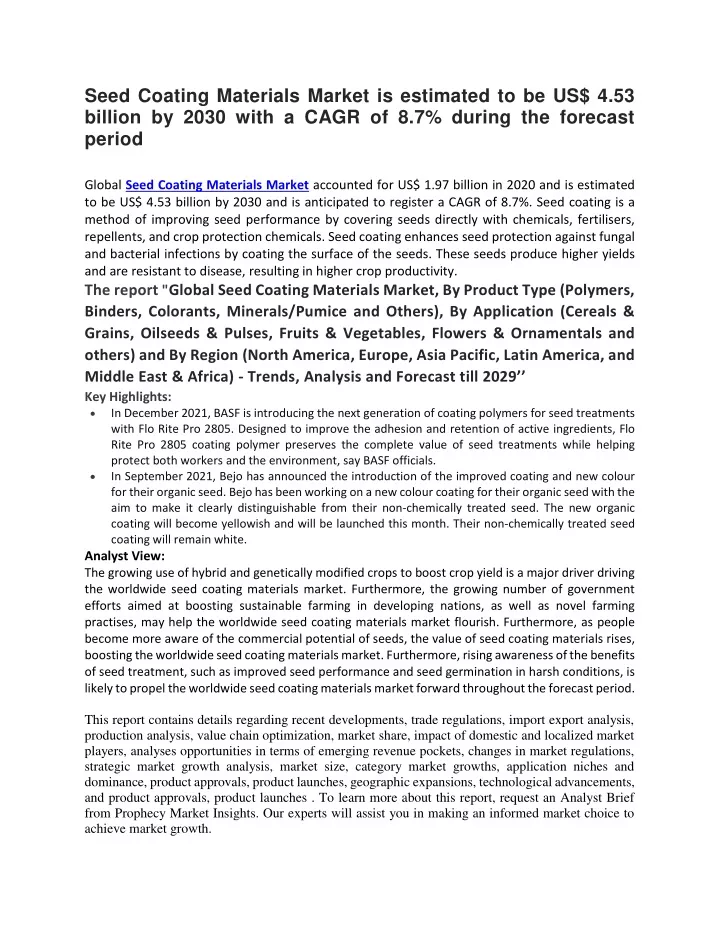 seed coating materials market is estimated