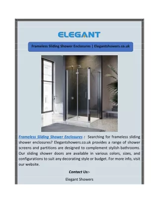Frameless Sliding Shower Enclosures | Elegantshowers.co.uk