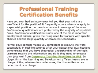 Professional  Training Certification Benefits (Corporate Training Providers in UAE)
