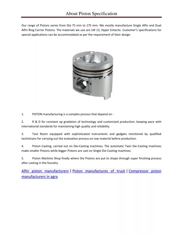 about piston specification