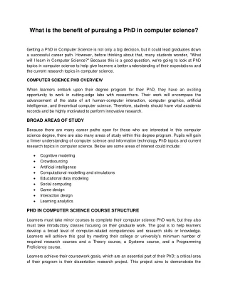 what is the benefit of pursuing a phd in computer