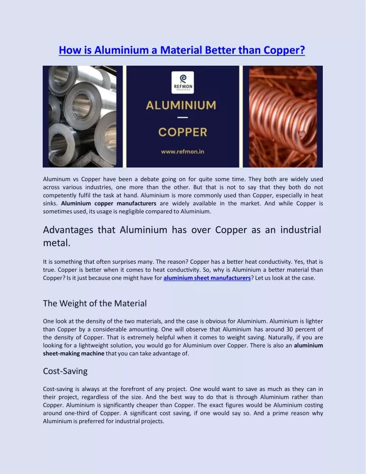 how is aluminium a material better than copper