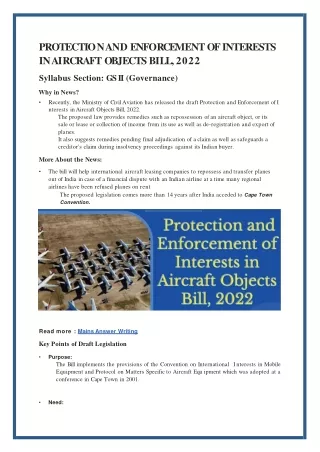 PROTECTION AND ENFORCEMENT OF INTERESTS IN AIRCRAFT OBJECTS BILL