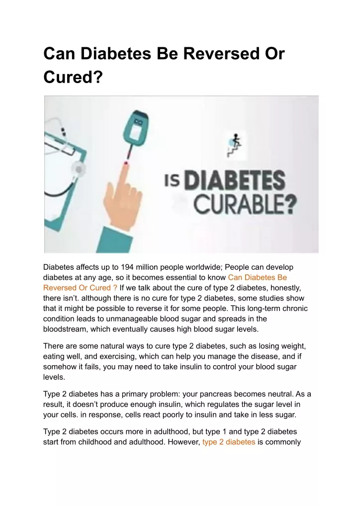 can diabetes be reversed or cured