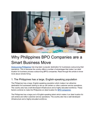 Why Philippines BPO Companies are a Smart Business Move