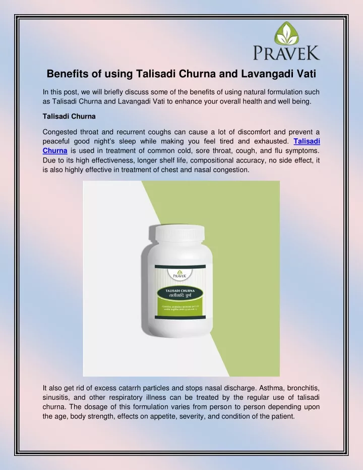 benefits of using talisadi churna and lavangadi