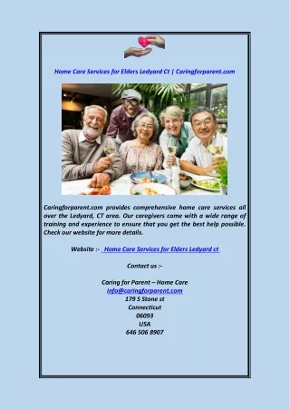 Home Care Services for Elders Ledyard Ct  Caringforparent.com