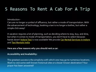 5 Reasons To Rent A Cab For A Trip