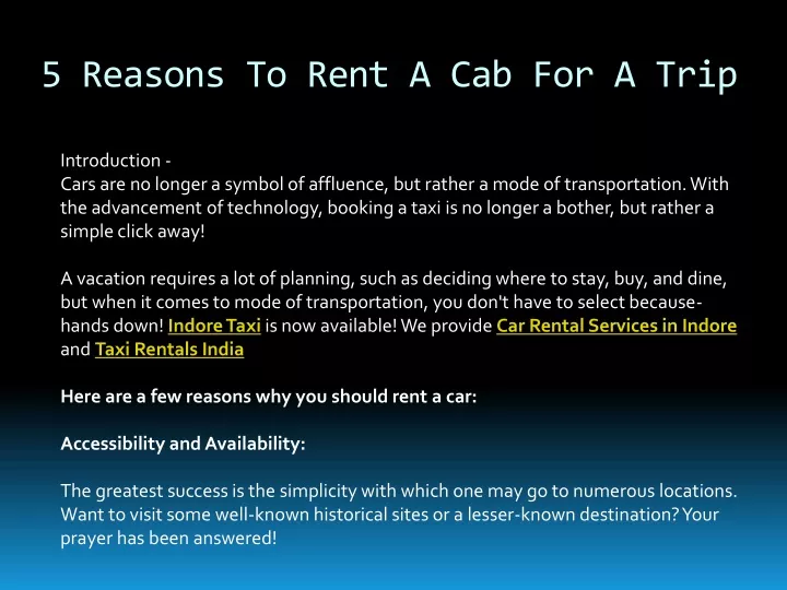 5 reasons to rent a cab for a trip