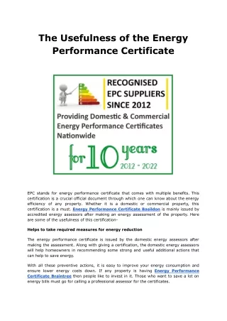 the usefulness of the energy performance