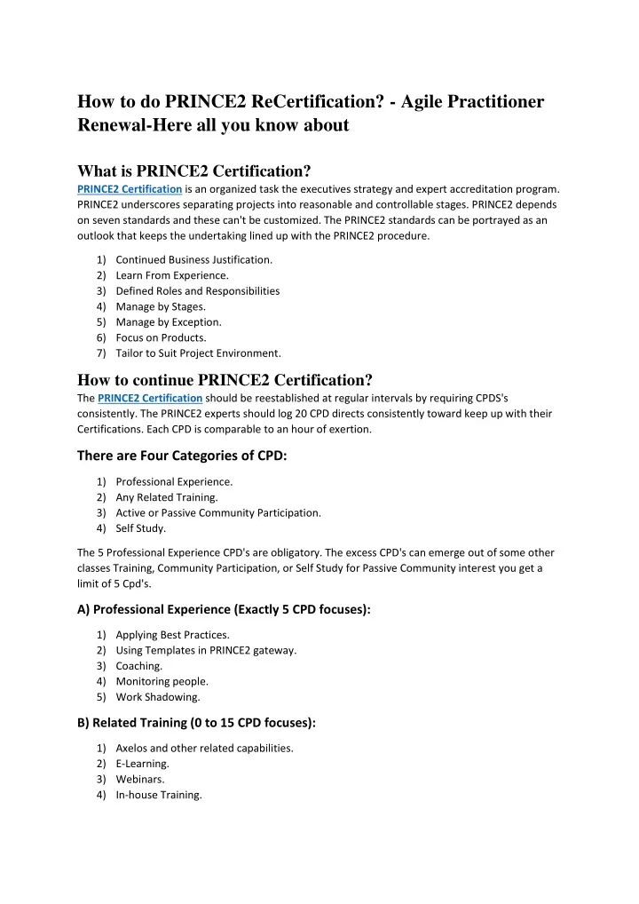 how to do prince2 recertification agile