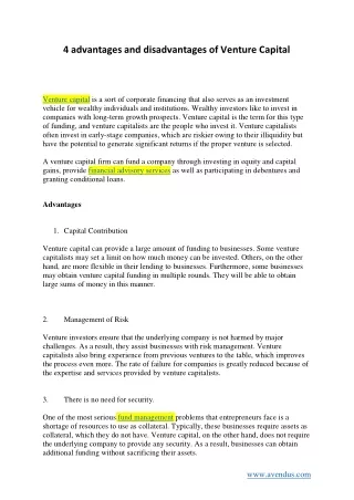 4 advantages and disadvantages of venture capital