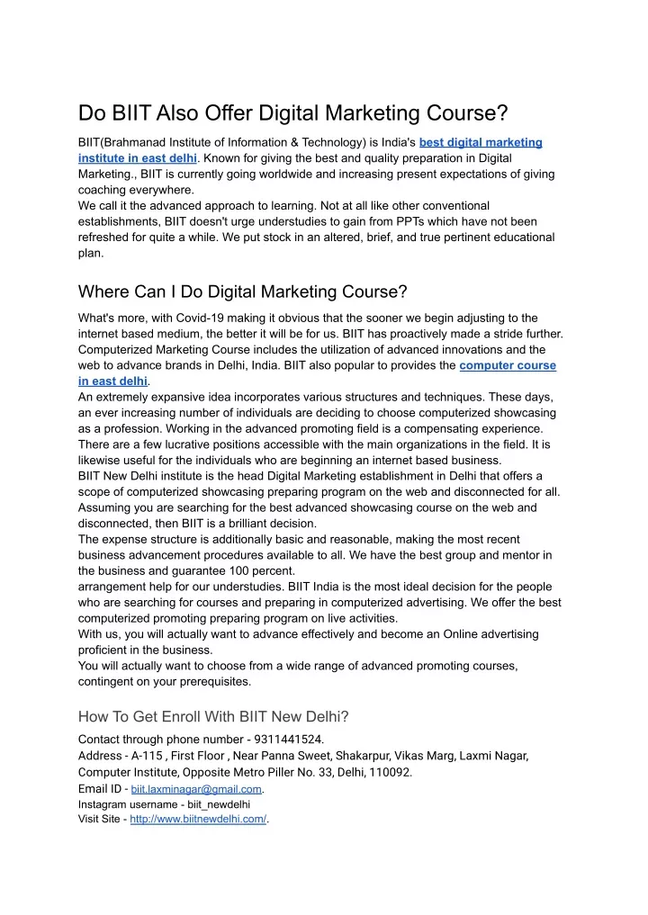 do biit also offer digital marketing course