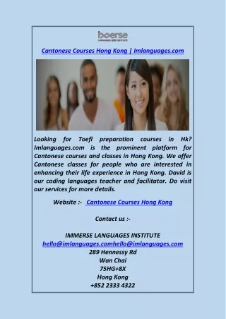 Cantonese Courses Hong Kong  Imlanguages.com