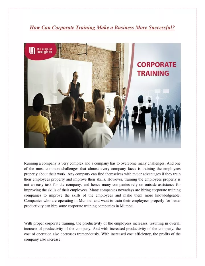 how can corporate training make a business more