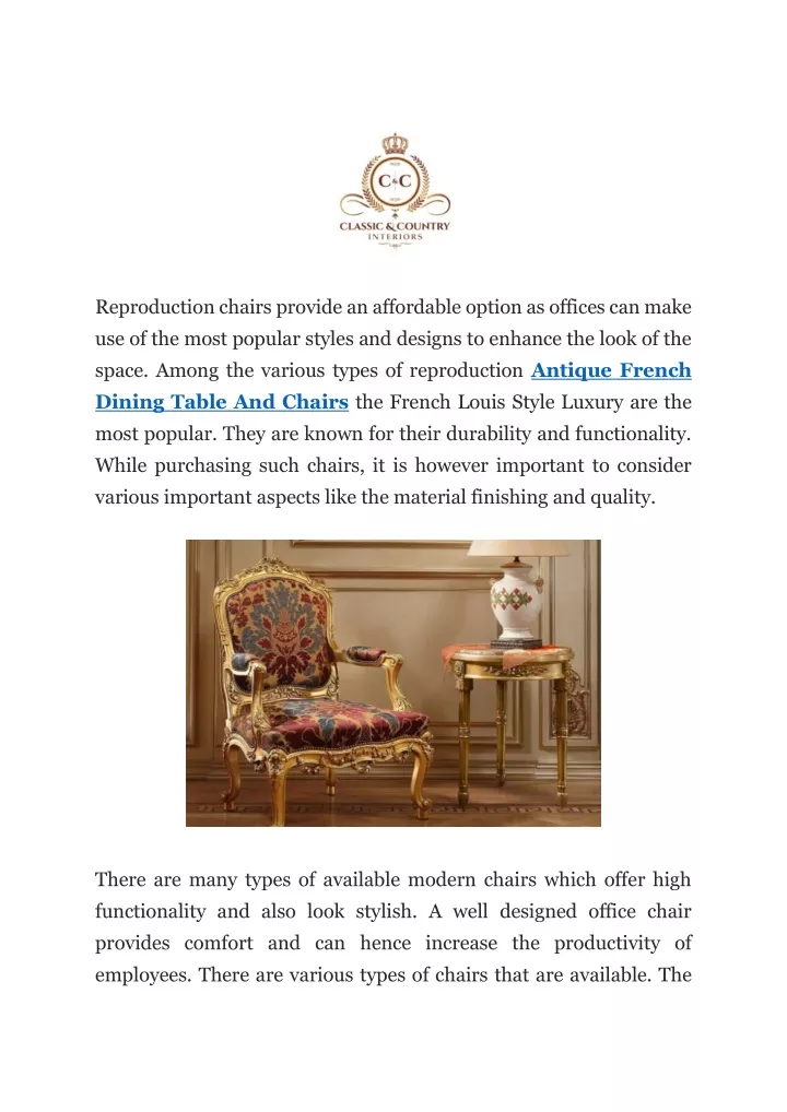 reproduction chairs provide an affordable option