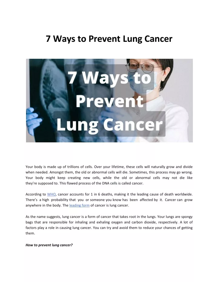 PPT - 7 Ways to Prevent Lung Cancer PowerPoint Presentation, free ...