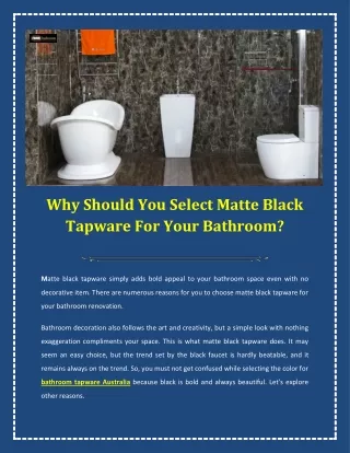 Why Should You Select Matte Black Tapware For Your Bathroom