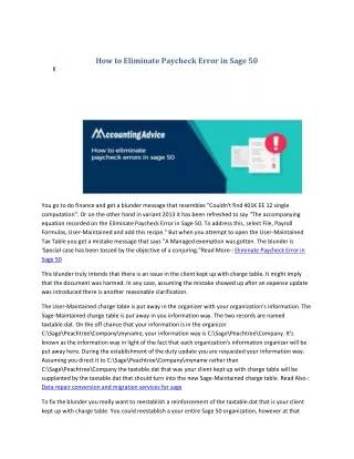 how to eliminate paycheck error in sage 50