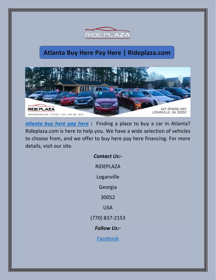 atlanta buy here pay here rideplaza com