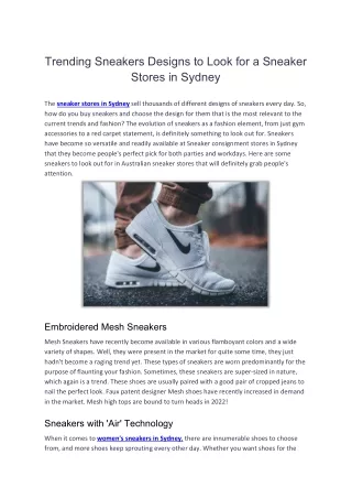 Trending Sneakers Designs to Look For at Sneaker Stores in Sydney