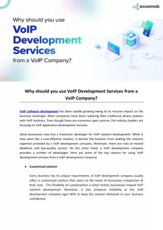 Why should you use VoIP Development Services from a VoIP Company?