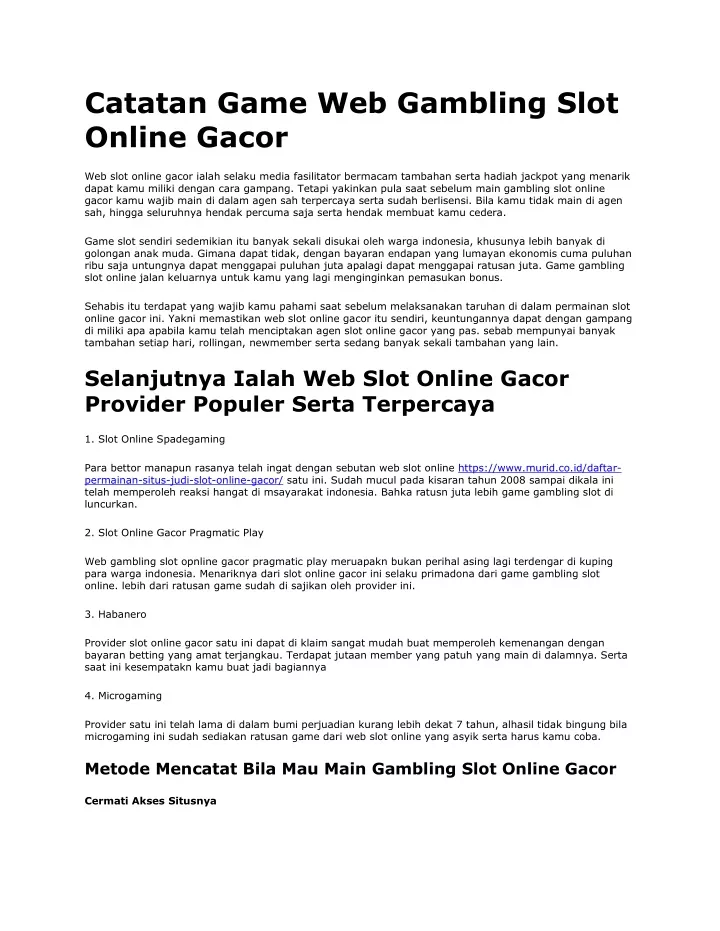 catatan game web gambling slot online gacor