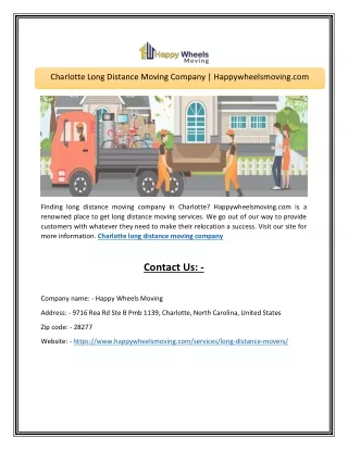 Charlotte Long Distance Moving Company  Happywheelsmoving