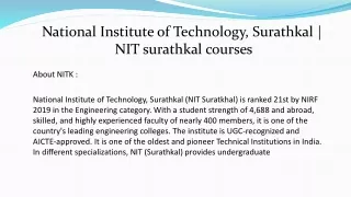 National Institute of Technology, Surathkal | NIT surathkal courses