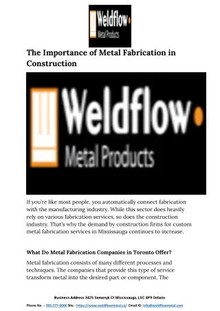 The Importance of Metal Fabrication in Construction - PDF File- Weldflow CA