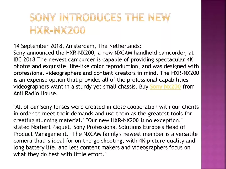 sony introduces the new hxr nx200