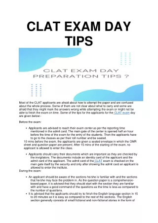 CLAT EXAM DAY TIPS PDF