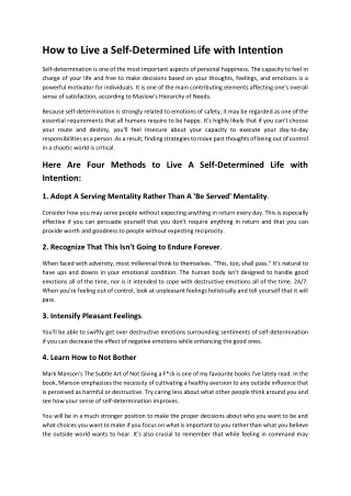 how to live a self determined life with intention