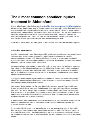 Complete Shoulder Injuries Treatment in Abbotsford | Medela Rehabilitation.