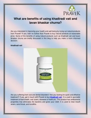 what are benefits of using khadiradi vati