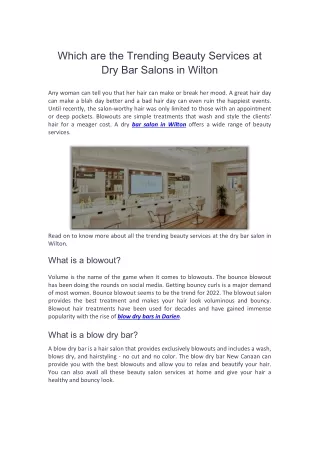 Which are the Trending Beauty Services at Dry Bar Salons in Wilton