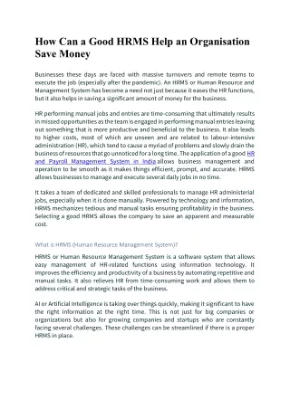 how can a good hrms help an organisation save
