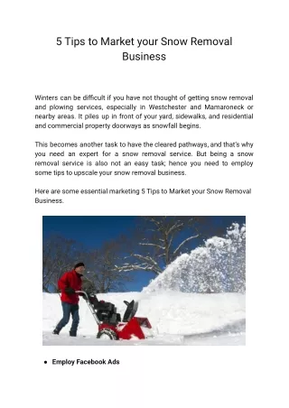5 Tips to Market your Snow Removal Business