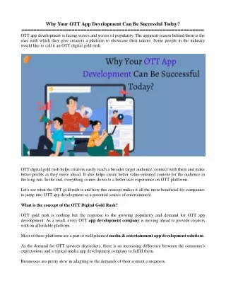 Why Your OTT App Development Can Be Successful Today