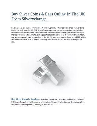 Buy Silver Coins & Bars Online In The UK