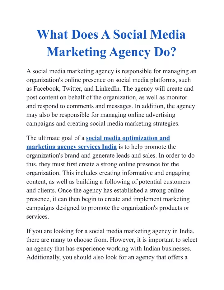 what does a social media marketing agency do