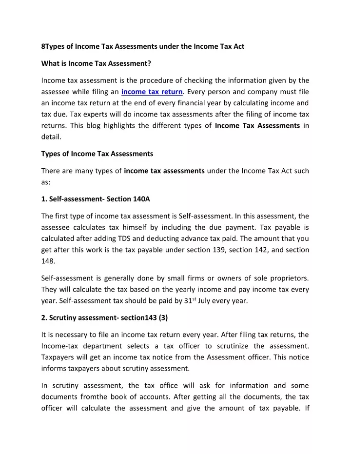 8types of income tax assessments under the income