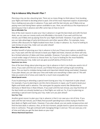 trip in advance why should i plan