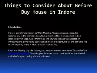 Things to Consider About Before Buy House in Indore