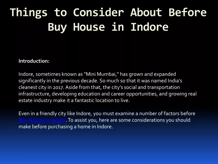 things to consider about before buy house in indore