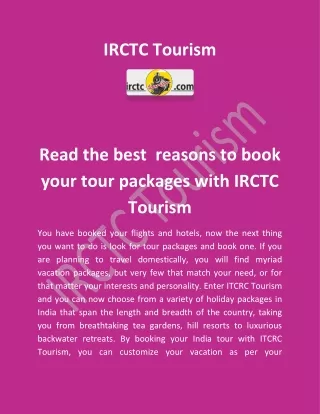 Read the best  reasons to book your tour packages with IRCTC Tourism