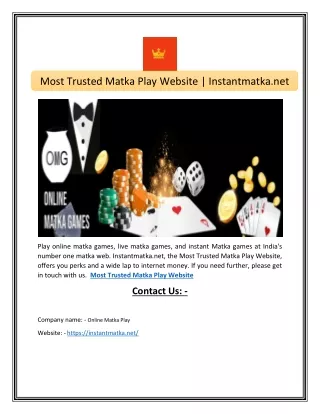 Most Trusted Matka Play Website  Instantmatka.net